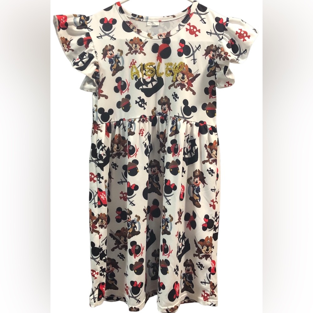 Mickey Mouse Cream Ruffled Puff Sleeve Sundress.Size 6 XL Girls